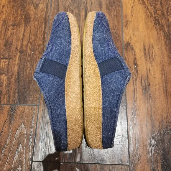Haflinger Grizzly Wool Clogs Blue Swirl Embroidery Cork Footbed Shoes Womens 39 - Picture 4 of 6